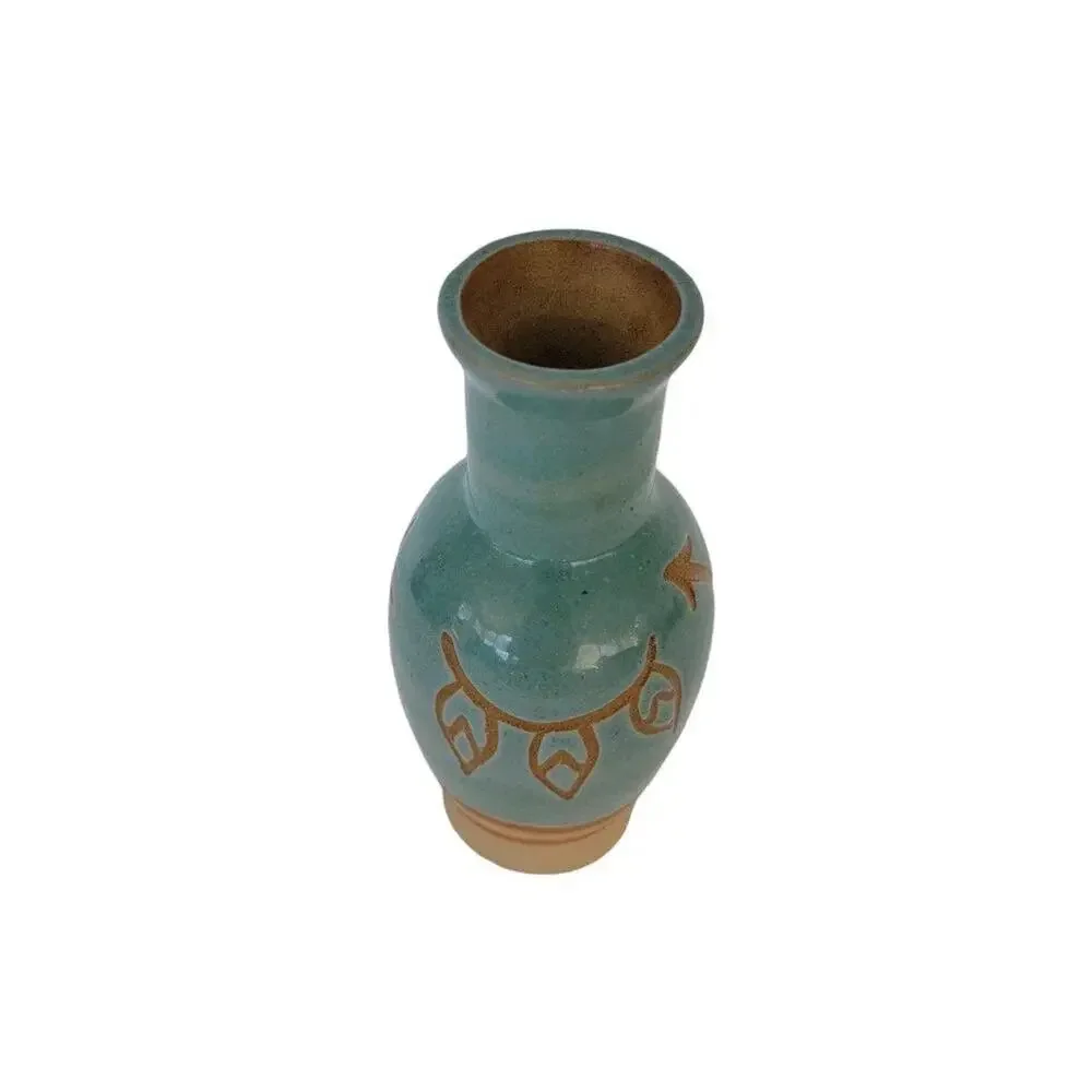 Handmade Pottery Vase Southwestern Teal Terracotta Native Style Small Decorative